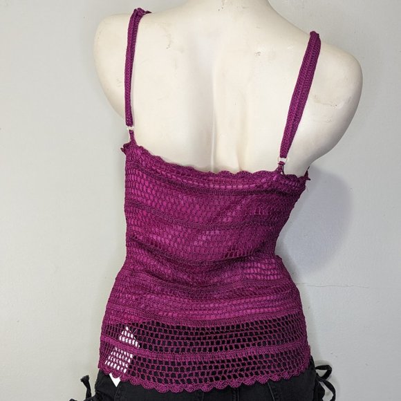 Say What? Magenta Faux Crochet Tank Top L EUC - Picture 5 of 6